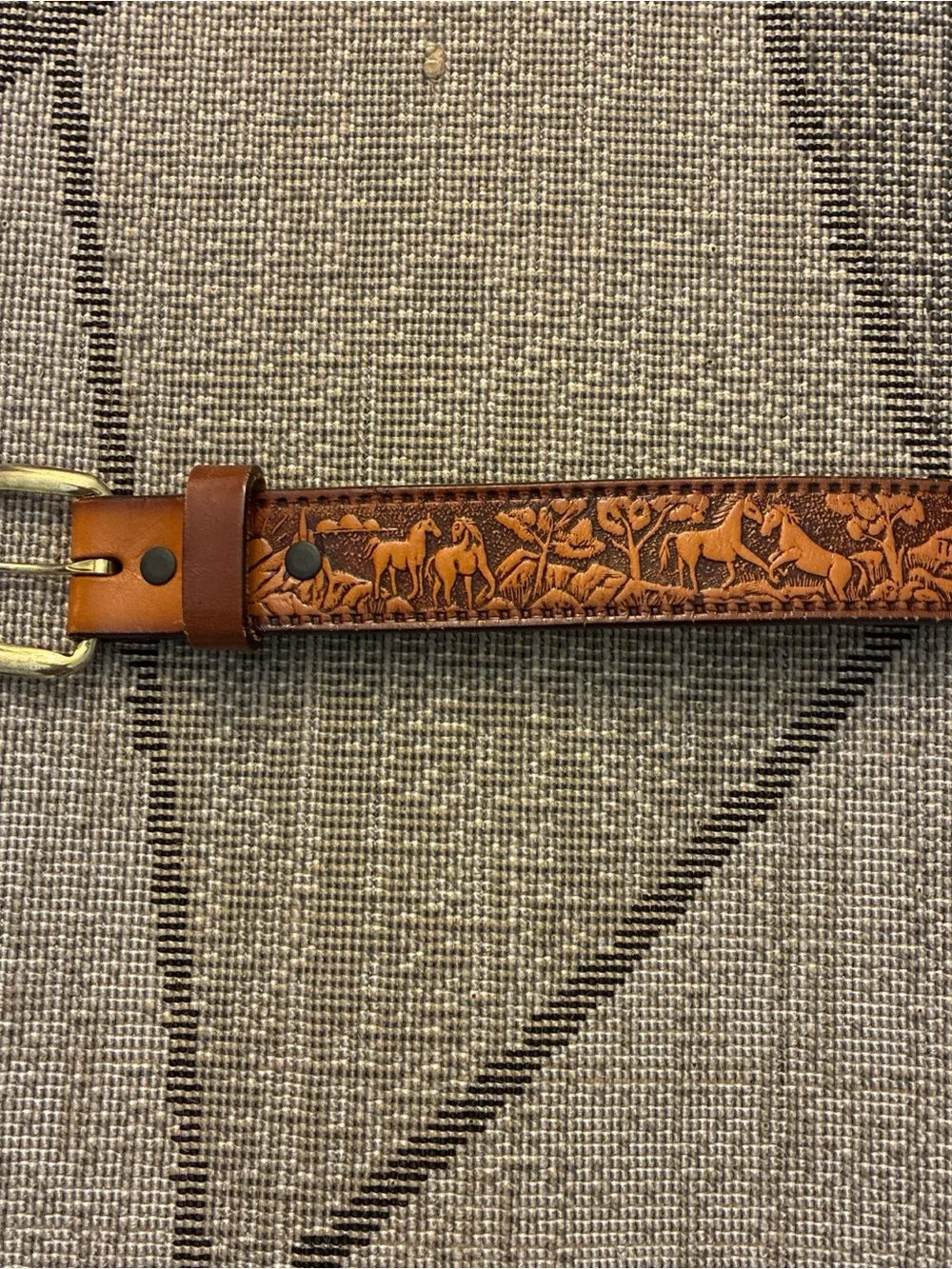 Kids Brown Tooled Leather Belt with Nature Motif